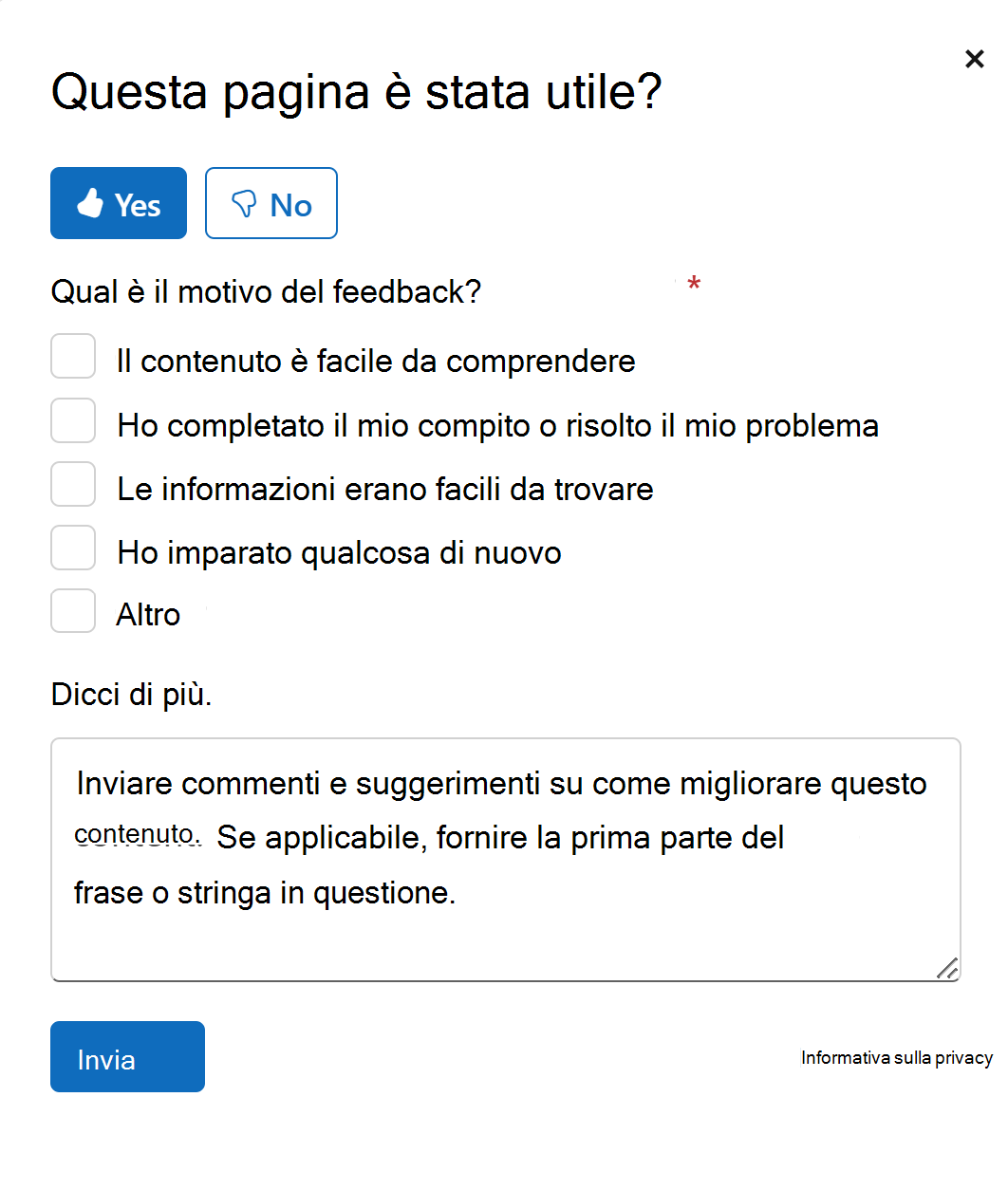Screenshot della sezione commenti e suggerimenti di un articolo di Microsoft Learn.
