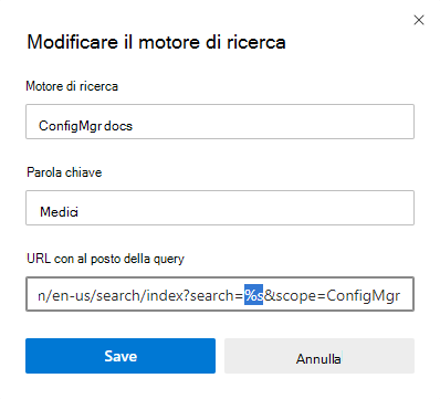 Aggiungere a Microsoft Edge un motore di ricerca personalizzato per la documentazione tecnica Microsoft.