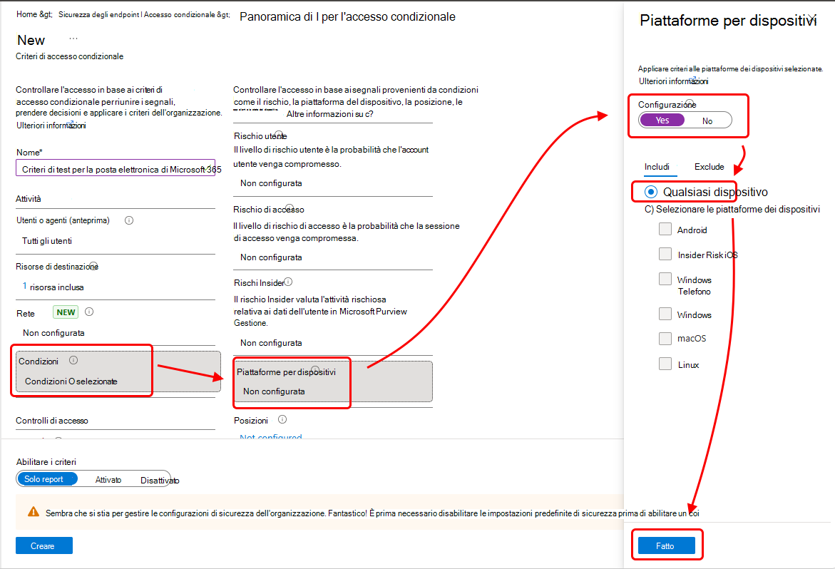 Configurare le piattaforme dei dispositivi