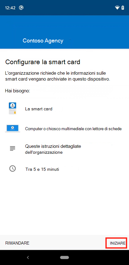 Screenshot di esempio della schermata di accesso al Portale aziendale Configurazione della smart card per dispositivi mobili.