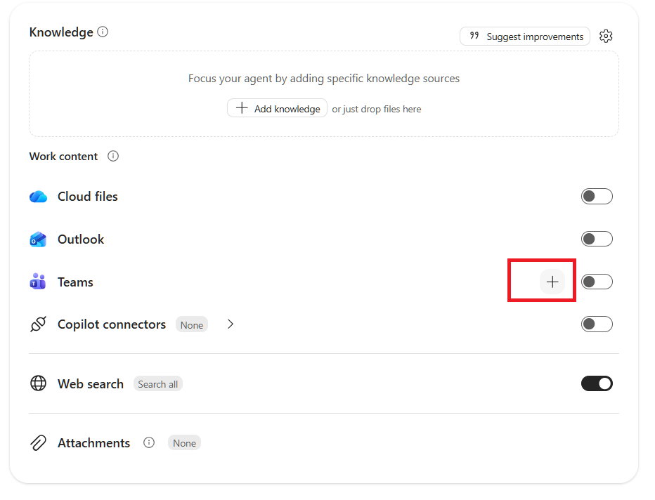 A screenshot of the Knowledge section of the Teams add groups.