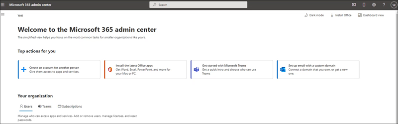 Screenshot della visualizzazione semplificata nel interfaccia di amministrazione di Microsoft 365.