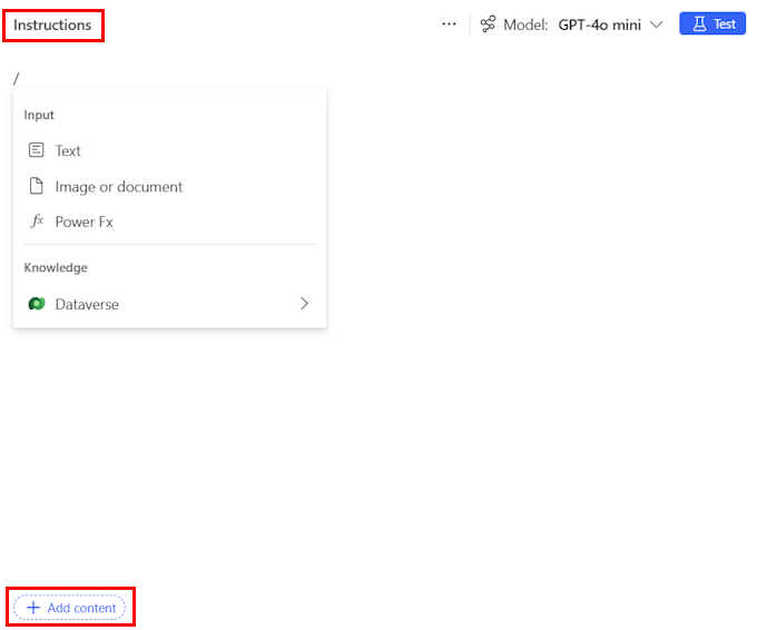 Screenshot dell'aggiunta di input.