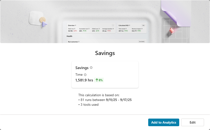 Screenshot del risparmio stimato di un agente per un singolo strumento.