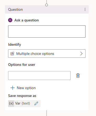 Screenshot di un nuovo nodo di domanda.