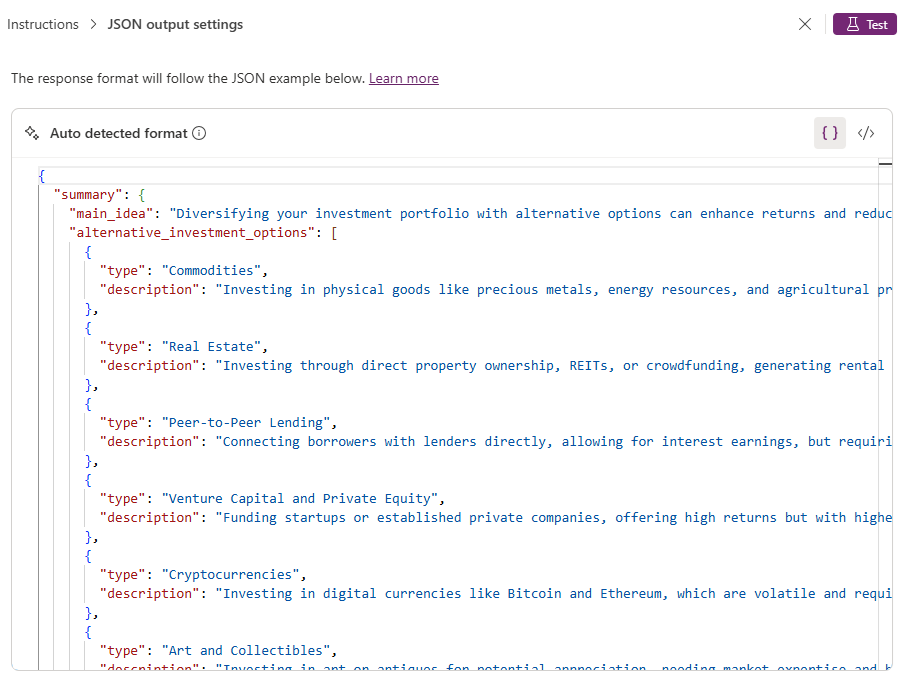 Screenshot del formato rilevato automaticamente.