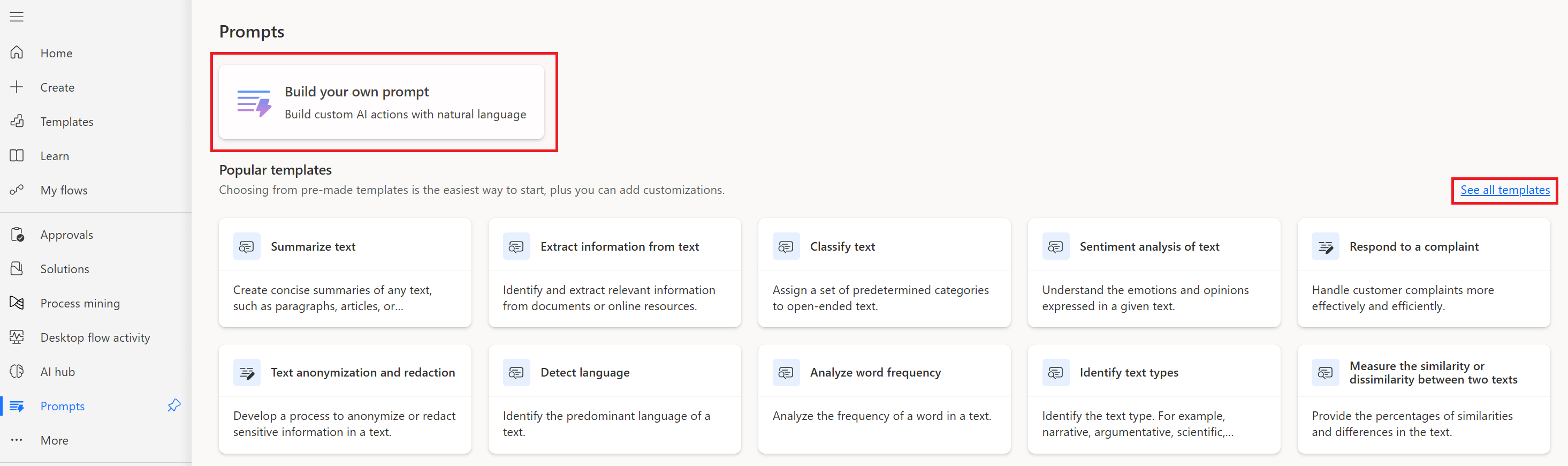 Screenshot della sezione dei prompt.