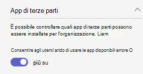 Screenshot che mostra le impostazioni delle app a livello di organizzazione di terze parti in un'organizzazione.