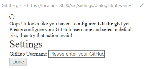 The dialog prompt to configure the add-in.