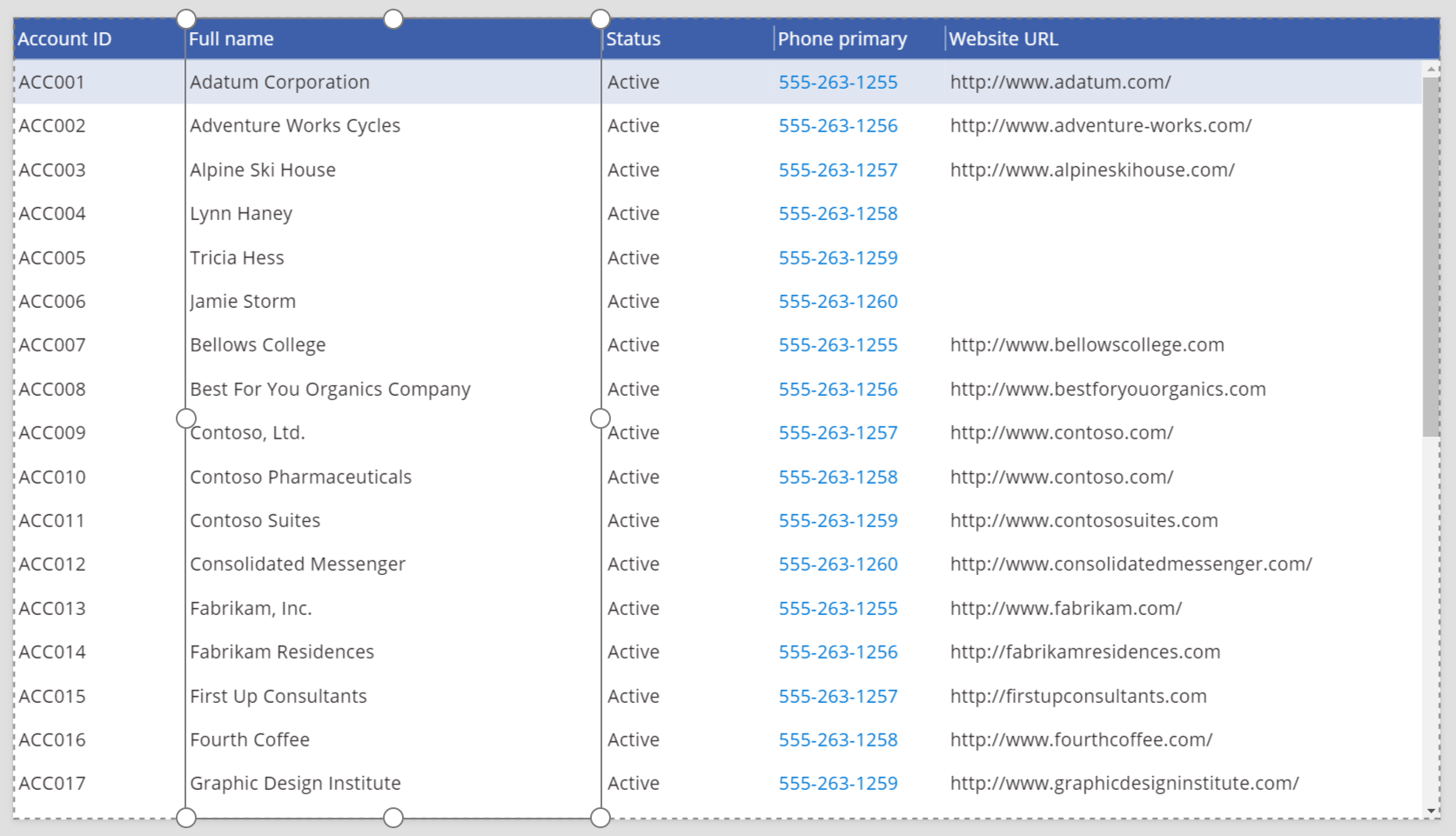 Controllo colonna ridimensionato.