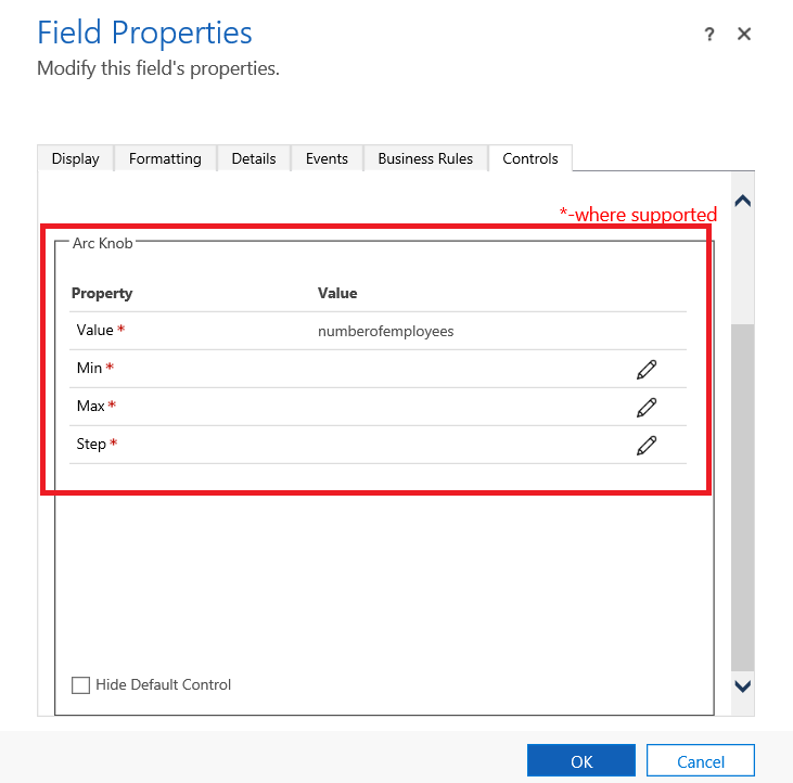 Aggiungere proprietà di controllo personalizzate.