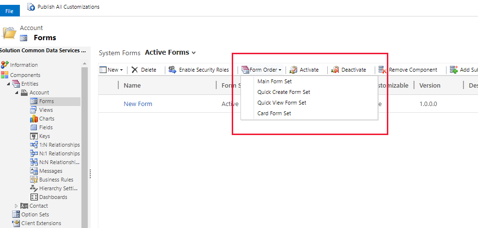 Comando della barra degli strumenti per ordinare i moduli.