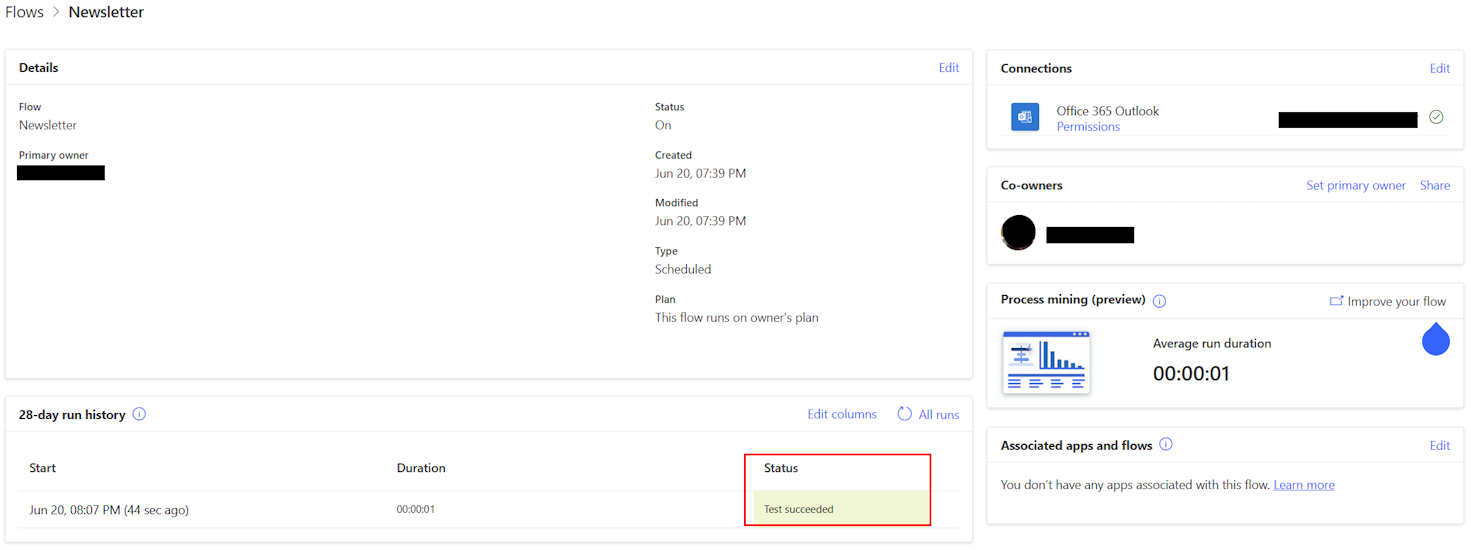 Screenshot della schermata dei dettagli per il nuovo flusso cloud.