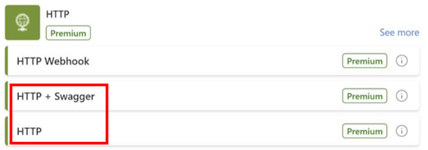 screenshot delle azioni HTTP.