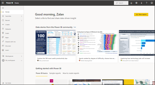 Screenshot che mostra la home page per un nuovo utente.