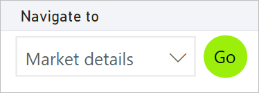 Screenshot di un elenco a discesa con l'etichetta Seleziona una destinazione, con l'opzione Dettagli mercato selezionata. Accanto all'elenco, viene etichettato Go con un pulsante verde.