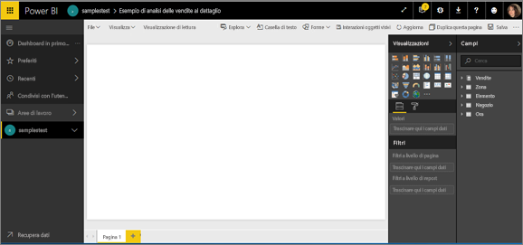 Screenshot showing a brand-new report in report-editing mode.