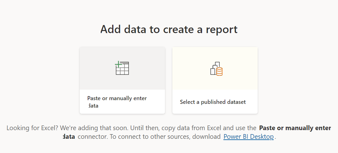 Screenshot dell'opzione Aggiungi dati per creare un report.