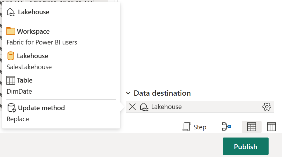 Screenshot of the configured data destination.