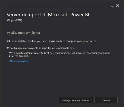 Screenshot della configurazione dell'aggiornamento.