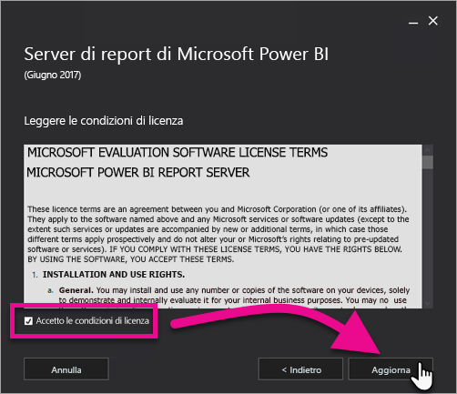 Screenshot del contratto di licenza.