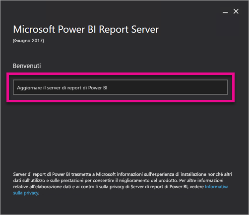 Screenshot dell'opzione di aggiornamento Server di report di Power BI.