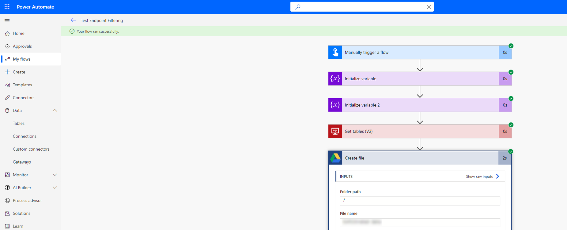 Screenshot di un flusso cloud completato.