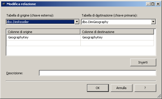 Finestra di dialogo Modifica relazione
