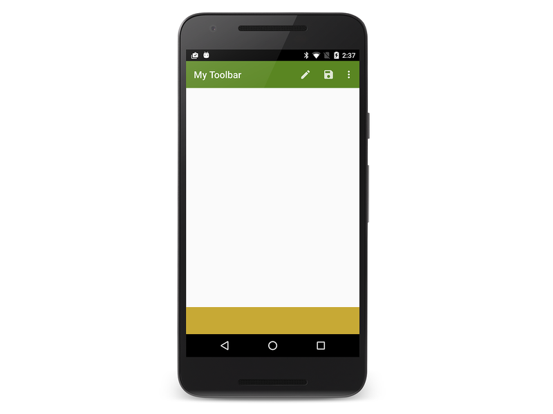 Screenshot dell'app con la seconda barra degli strumenti gialla nella parte inferiore della schermata