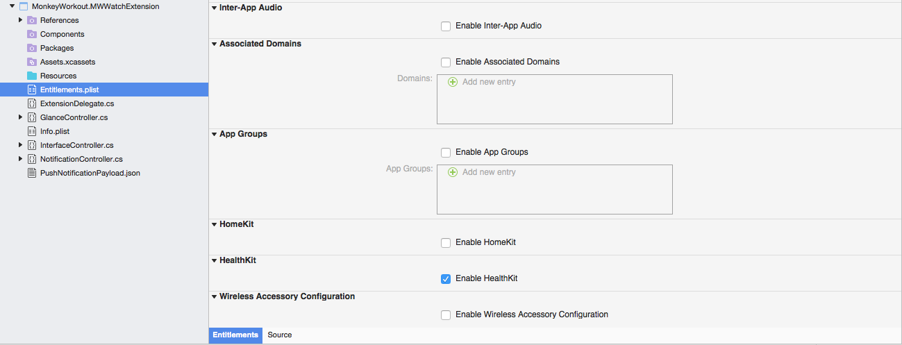 Selezionare Enable HealthKit (Abilita HealthKit)