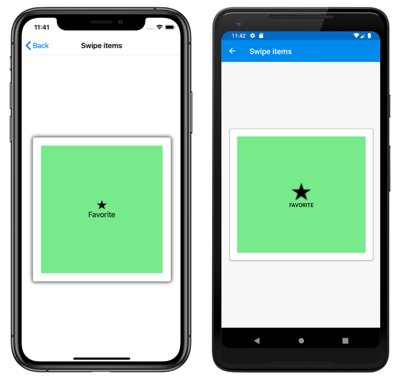 CarouselView con la voce di menu di scelta rapida SwipeView superiore Screenshot della voce di menu superiore CarouselView in iOS e Android