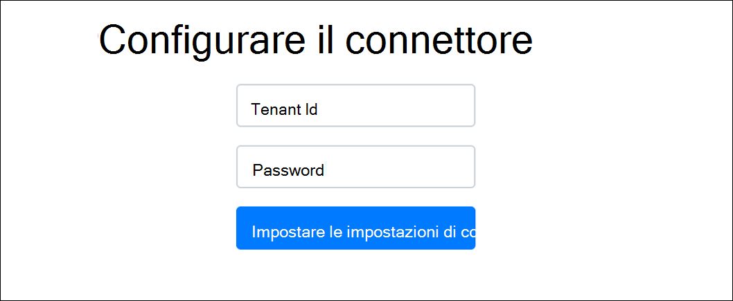 Screenshot della pagina di accesso dell'app Web del connettore aperta dall'opzione Configura.