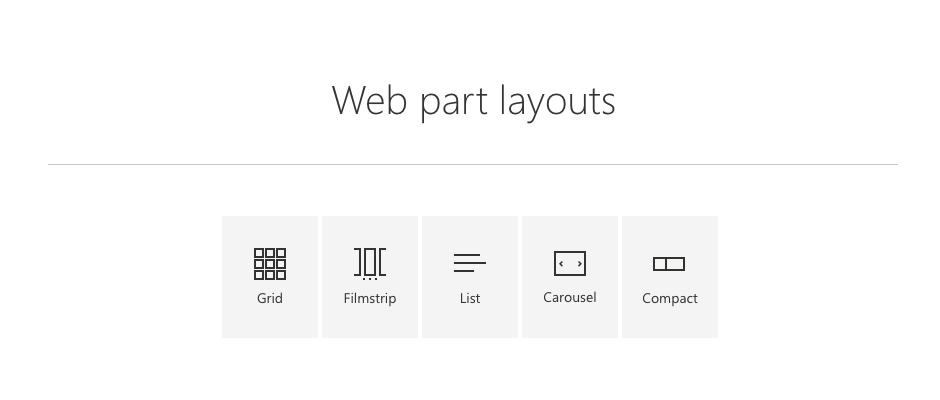 Carousel with icons representing the common layouts