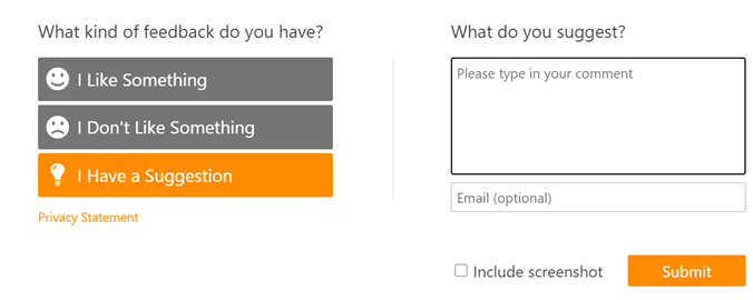 Screenshot del modulo di feedback.