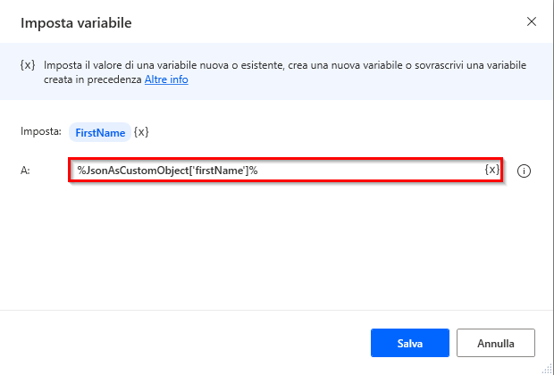 Screenshot della notazione per accedere a un elemento JSON.