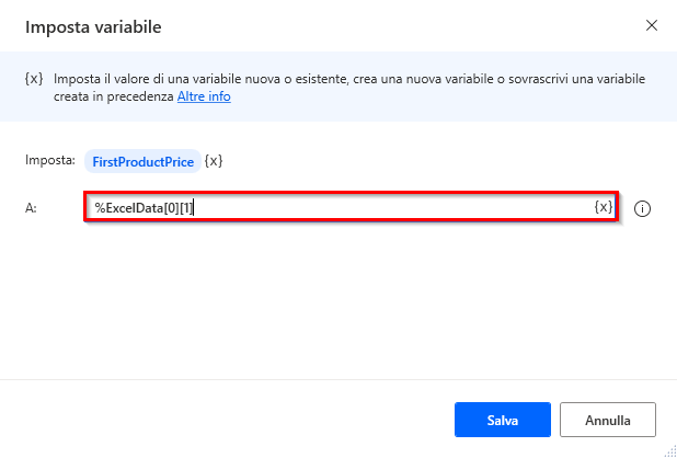 Screenshot della notazione per accedere a un elemento della tabella.