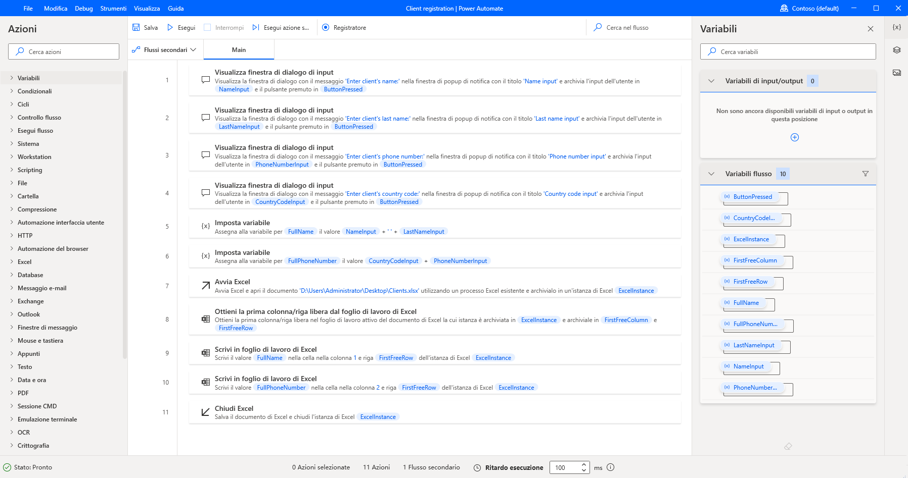 Screenshot del flusso finale e dell'input Nome.