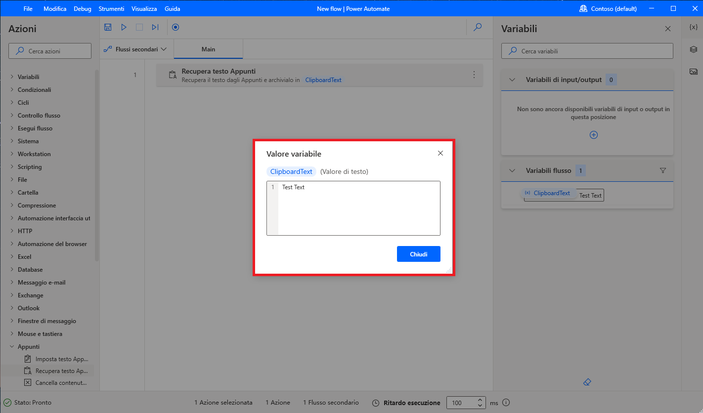 Screenshot delle informazioni sulla variabile visualizzate.