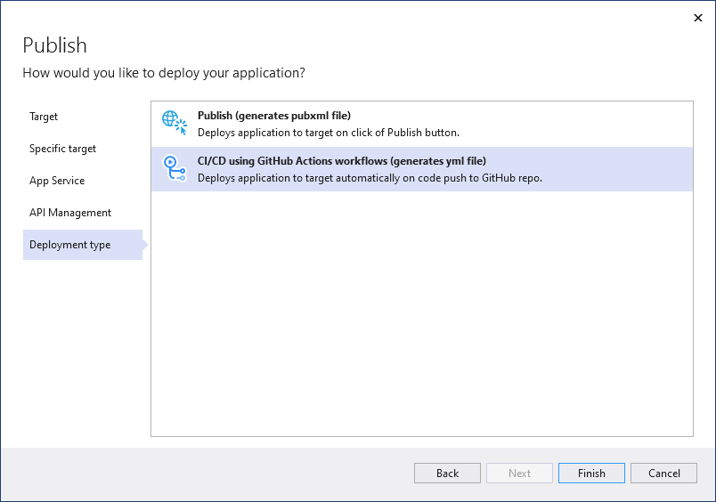 CI/CD usando i flussi di lavoro di GitHub Actions (genera file yml)