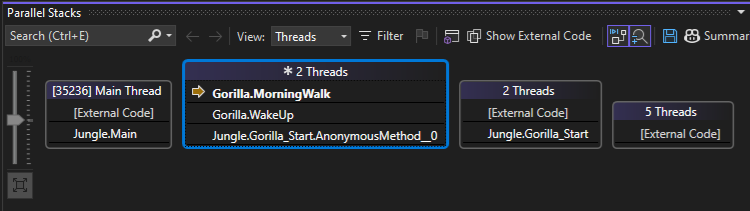 Screenshot della visualizzazione Thread dopo F5.