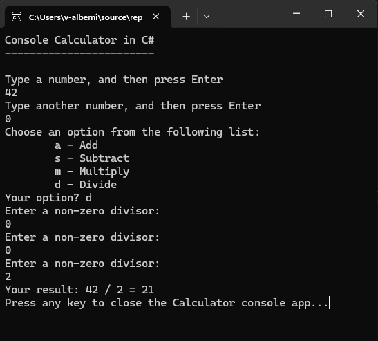 Screenshot che mostra una finestra della console con un prompt ripetuto per specificare un numero diverso da zero.