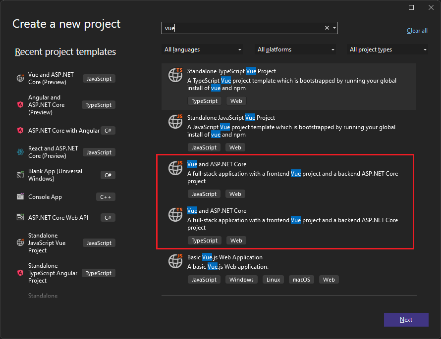 Screenshot che mostra la scelta di un modello.