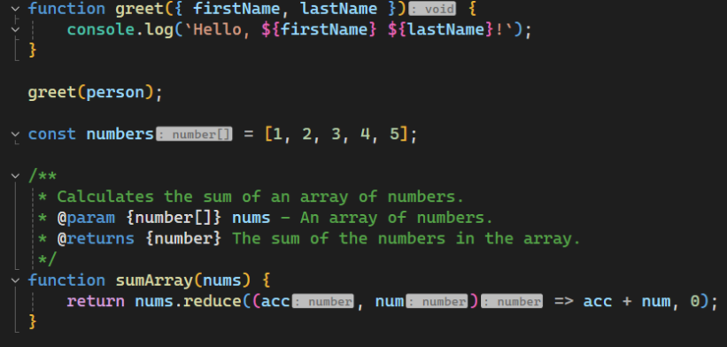 Screenshot dei suggerimenti inlay.