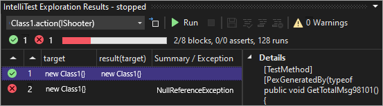Screenshot della riesecuzione di IntelliTest dopo la correzione.
