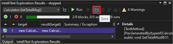 Screenshot di salvataggio dei risultati del test.