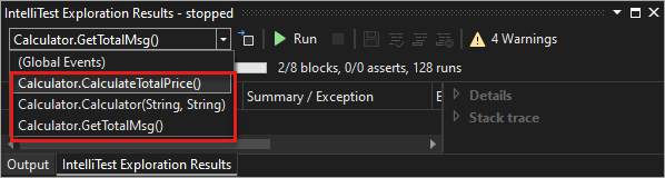 Screenshot per visualizzare i risultati dei test dall'elenco.