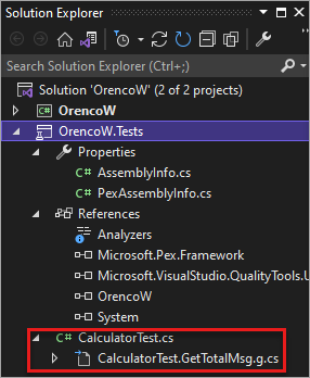 Screenshot dei test salvati in Esplora Soluzioni.