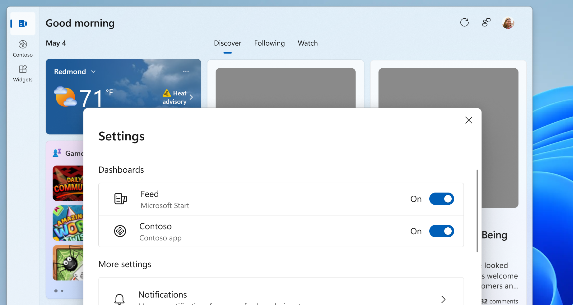 Screenshot che mostra l'opzione per nascondere il pannello del dashboard nelle impostazioni della scheda Widget