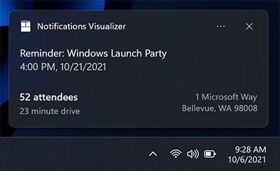 Screenshot di una notifica di tipo avviso popup che mostra i gruppi di elementi di testo allineati a sinistra e a destra dell'area visiva dell'avviso popup.