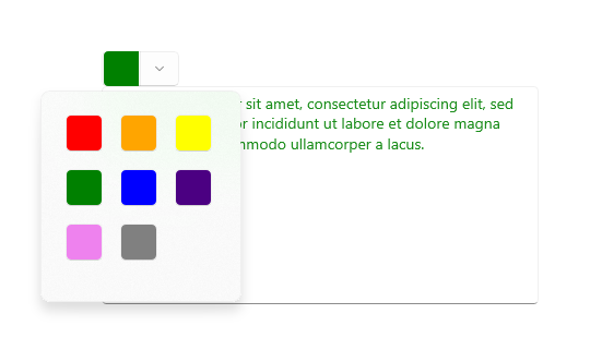 Pulsante di menu combinato per la selezione del colore in primo piano
